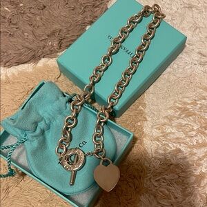 Tiffany & Co. Silver Heart Tag Toggle Necklace with Tiffany Blue Pouch